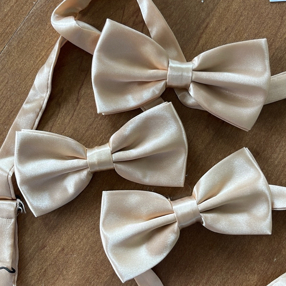 NEW set of 3 satin champagne beige pale gold adjustable bow ties